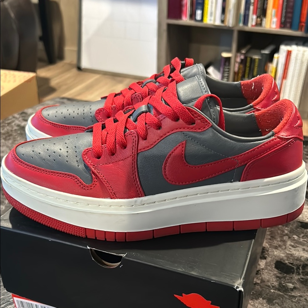 Jordan Nike Red and Gray Women's Sneakers